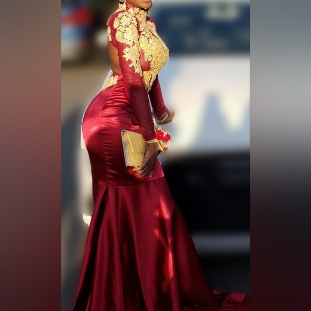 Burgundy & Gold Prom Dress